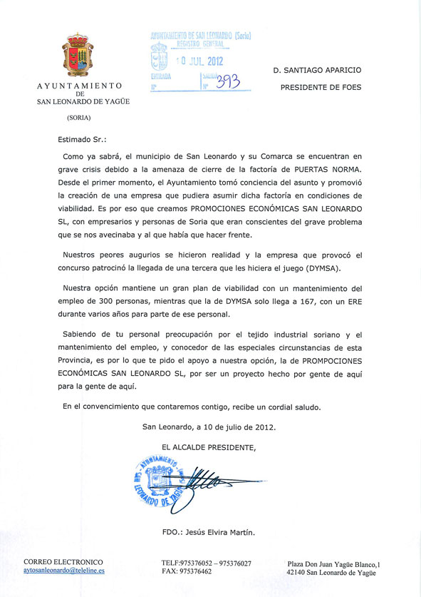 Carta remitida a Foes