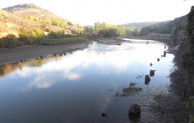 El Duero baja de esta forma a la altura del puente de la ermita de San Saturio