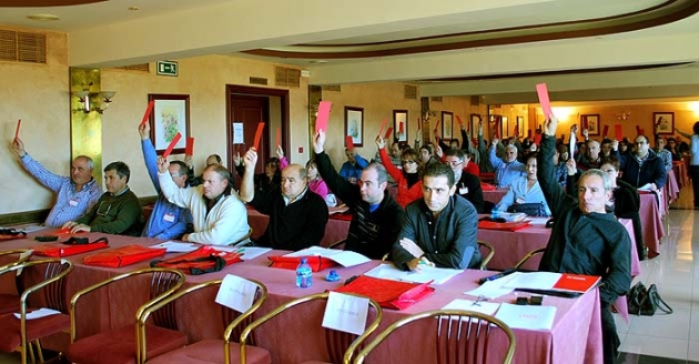 Los delegados, votando una de las mociones presentadas
