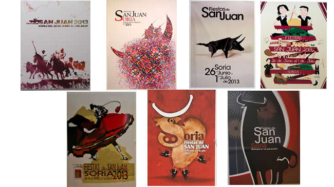 De Arriba abajo y de izda a dcha: Blancolor; A todo color; Masa negra; Los protagonistas; Soriana torera; Toro bota y Toro y fuegos artificiales