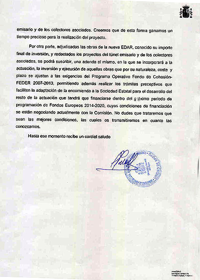 Segunda parte de la misiva oficial