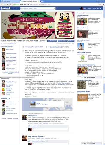 Captación de fecebook, en el que Pérez pide el voto para su cartel