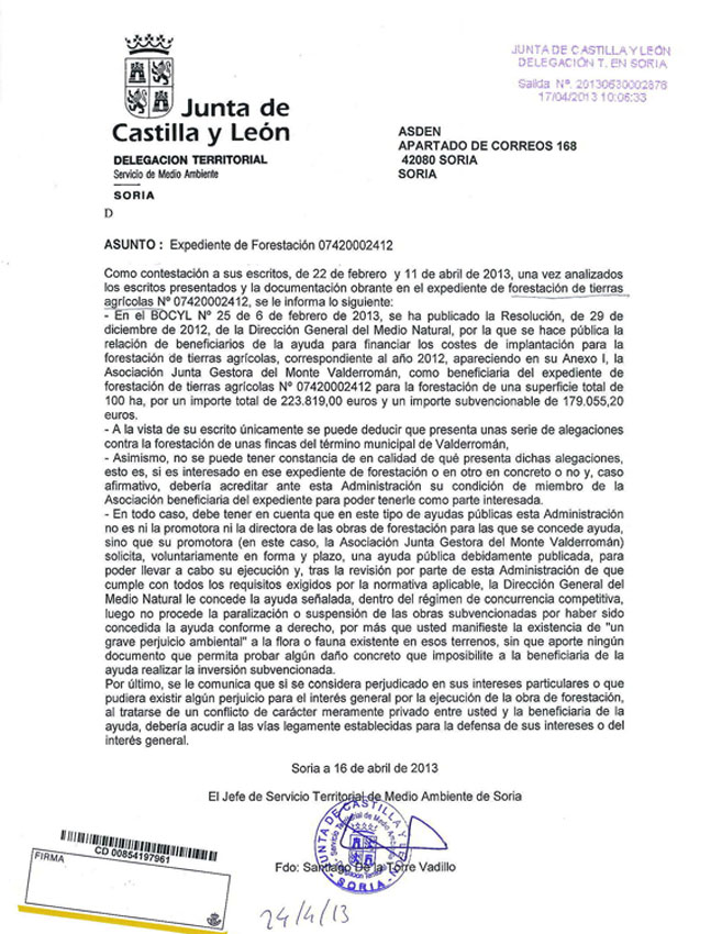 Documento remitido a ASDEN.