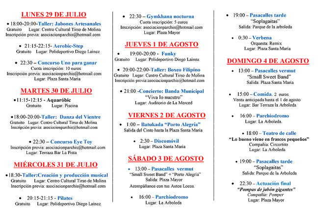 Programa de actividades de las jornadas juveniles.