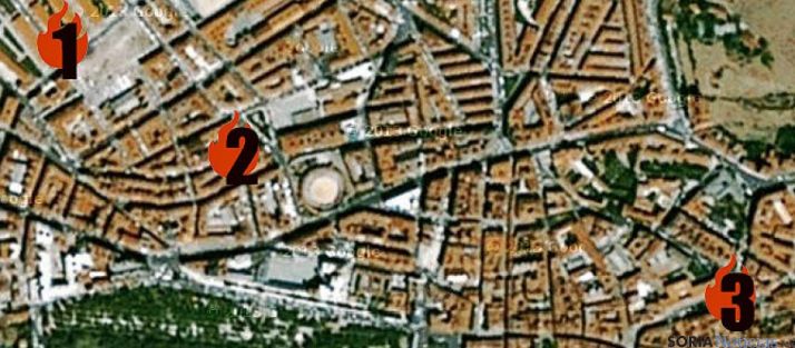 Lugares donde se han quemado los contenedores.