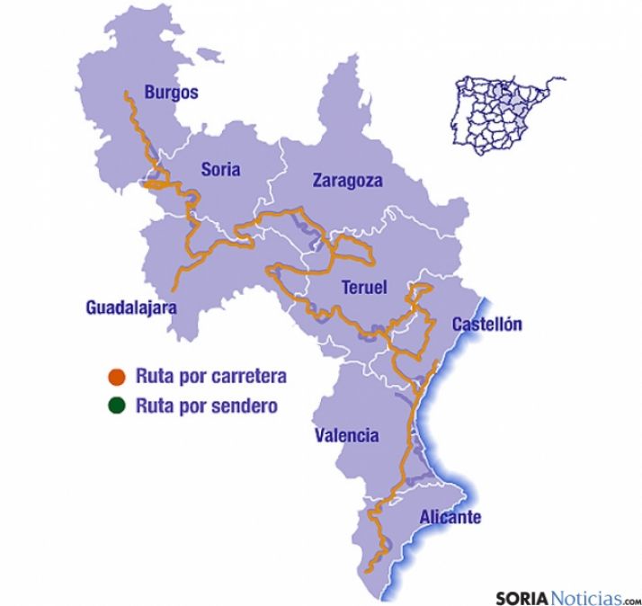 Mapa del itinerario del Destierro del Cid.