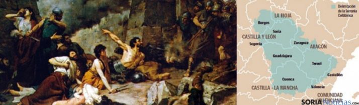 Detalledel cuadro Últimos días de Numancia y mapa de la Celtiberia  publicado por Heraldo de Aragón