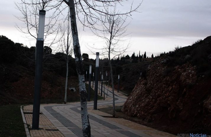 Las falolas sin luz en el tramo que lleva al río.