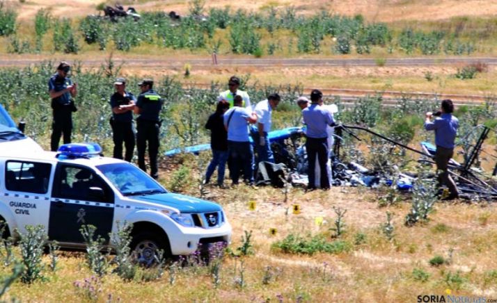 Escenario del impacto tras el accidente del ultraligero en Garray.