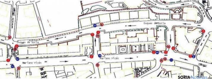 Plano de la zona con las nuevas señalizaciones. 