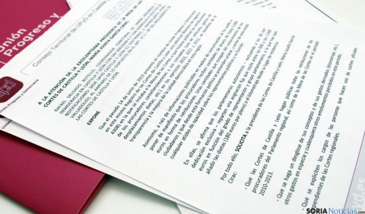 Escrito presentado por UPyD en las Cortes regionales. 