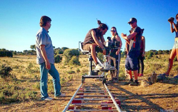 Rodaje de la película, Lázaro, a la izda.