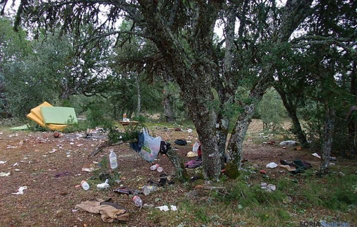 Restos de un campamento ilegal de recolectores en Nódalo. / Jta