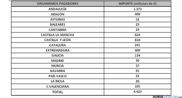 Reparto de las ayudas por Comunidad Autónomas.