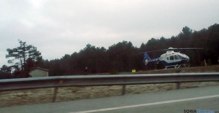 El helicóptero en las cercanías de Mojón Pardo. / SN