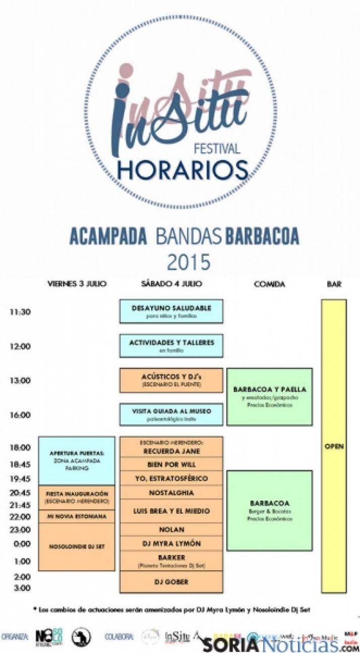 El cartel con los horarios de conciertos y actividades