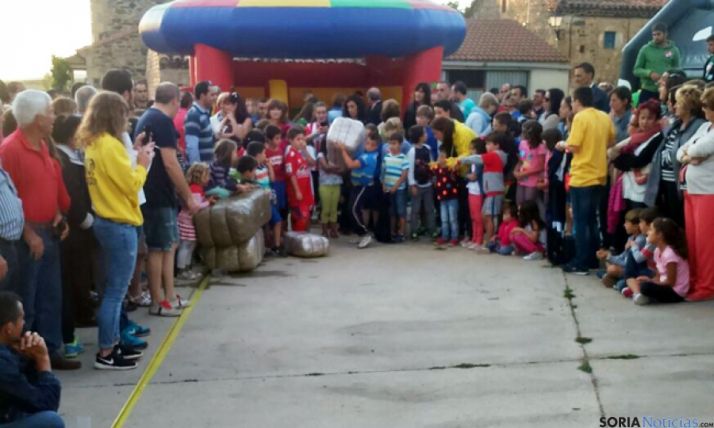 Un chaval lanza una alpaca en las fiestas de Cirujales