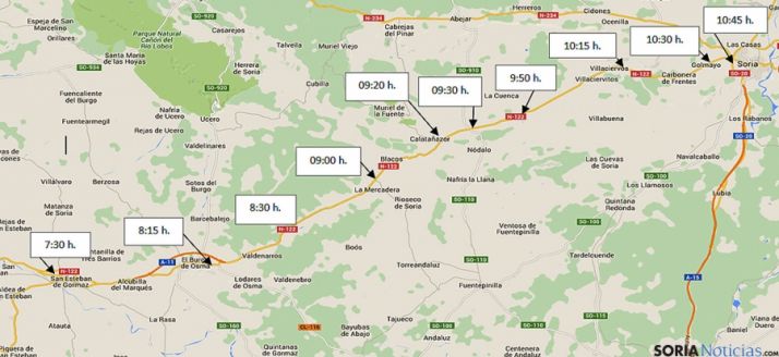 Una de las rutas previstas hasta la capital. 