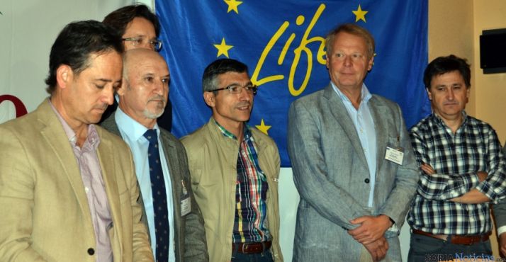 Los asociados al proyecto LIFE ‘Smart Fertirrigation’, este viernes en Soria. / SN