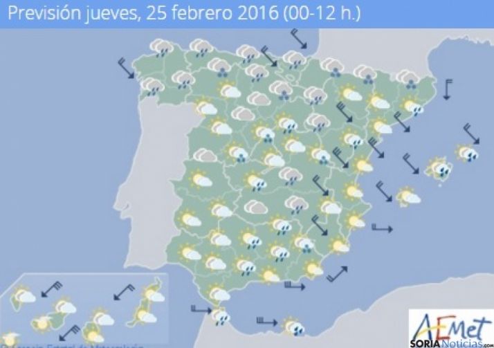 Precipitaciones débiles, más probables en zonas de montaña