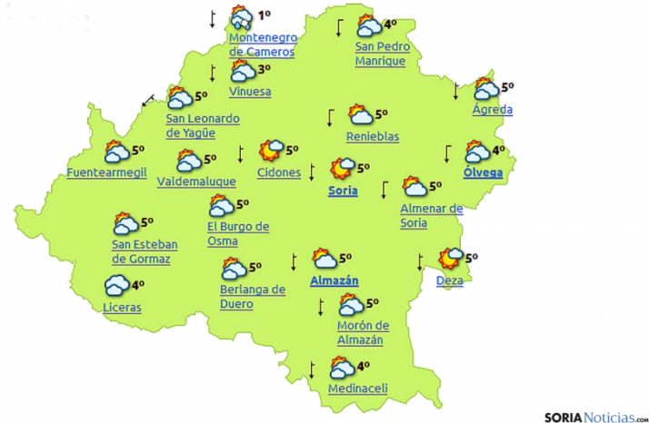 Mapa con las previsiones este martes./elTiempo.es