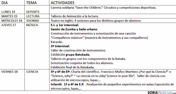 El calendario de actividades./SN