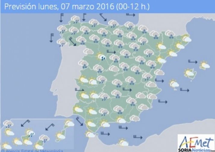 Precipitaciones débiles este lunes, más frecuentes en las zonas de montaña