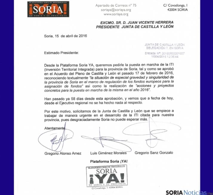 La carta remitida a Herrera./SN