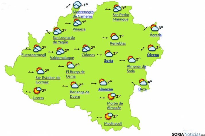 El mapa para este sábado./eltiempo.es