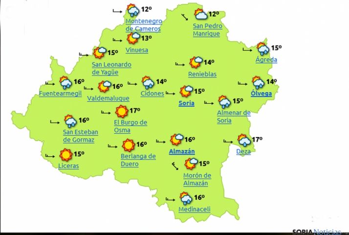 Mapa del tiempo hoy./eltiempo.es