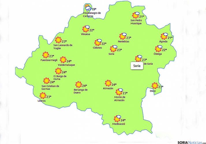 Mapa para este jueves a las 12.00./eltiempo.es