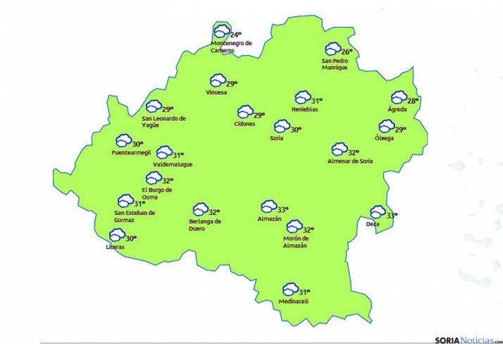 Mapa para la tarde de este jueves./eltiempo.es