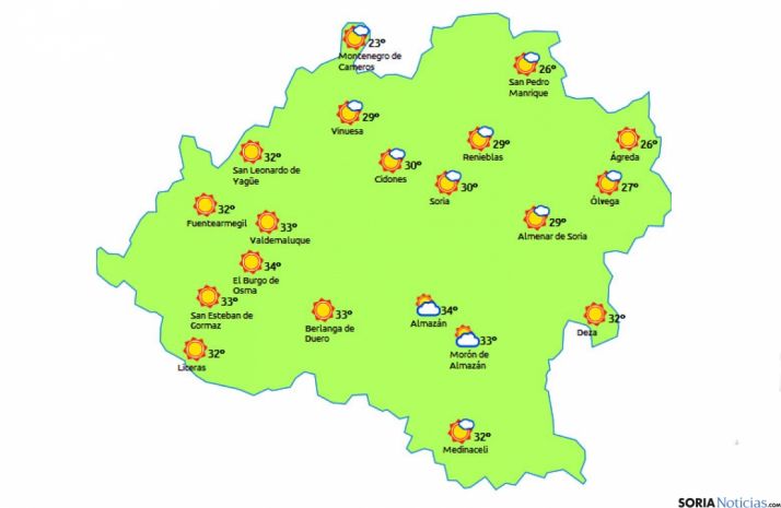 El mapa previsto hoy./eltiempo.es