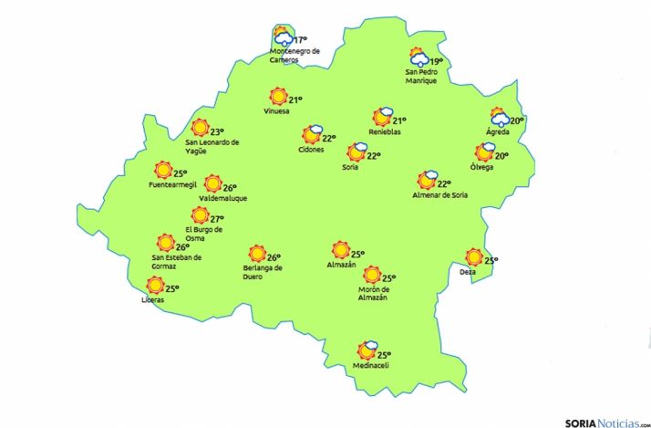 Mapa para este sábado./eltiempo.es