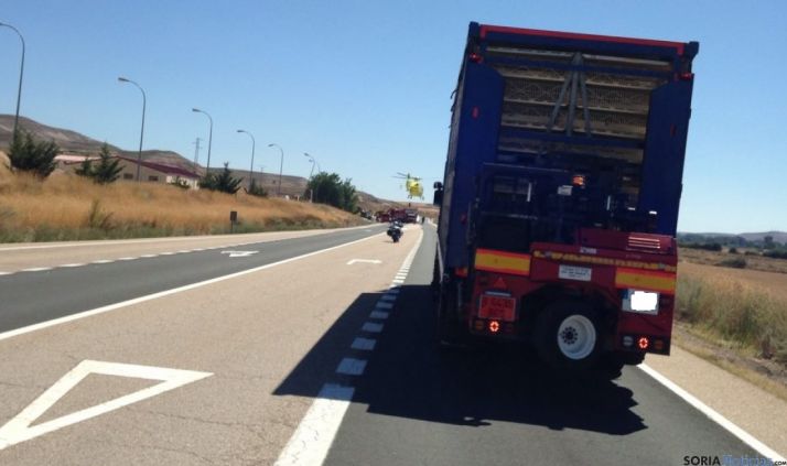 Imagen del camión accidentado en Langa de Duero.