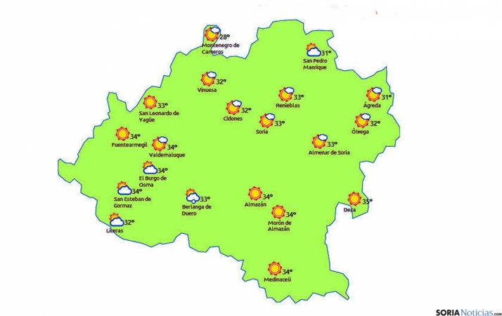 Mapa previsto para hoy./eltiempo.es