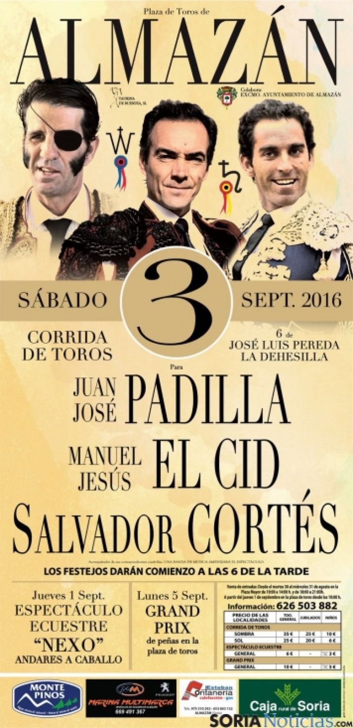 Padilla, El Cid y Cortés, en la corrida de toros del día 3 en Almazán
