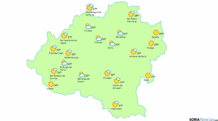 33ºC de temperatura máxima para hoy, domingo.