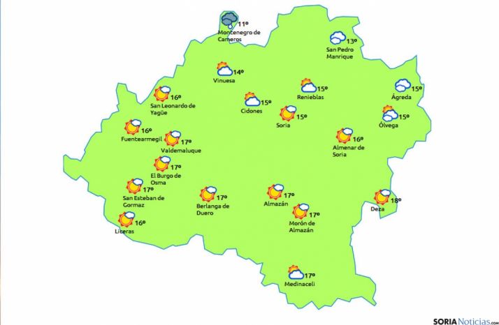 El mapa para este sábado./eltiempo.es