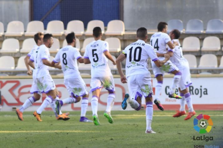 Alegría tras el gol del Numancia.