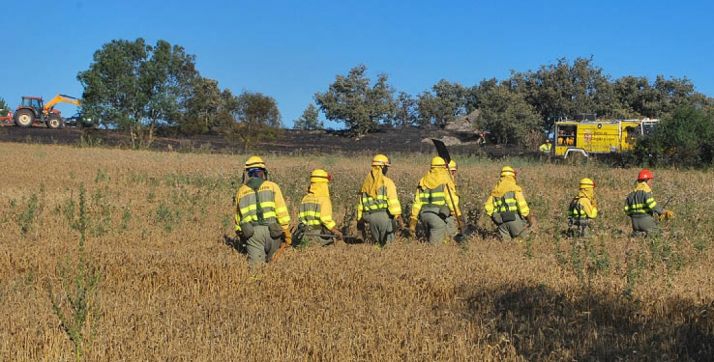 Personal anti incendios en un fuego en Golmayo. / SN