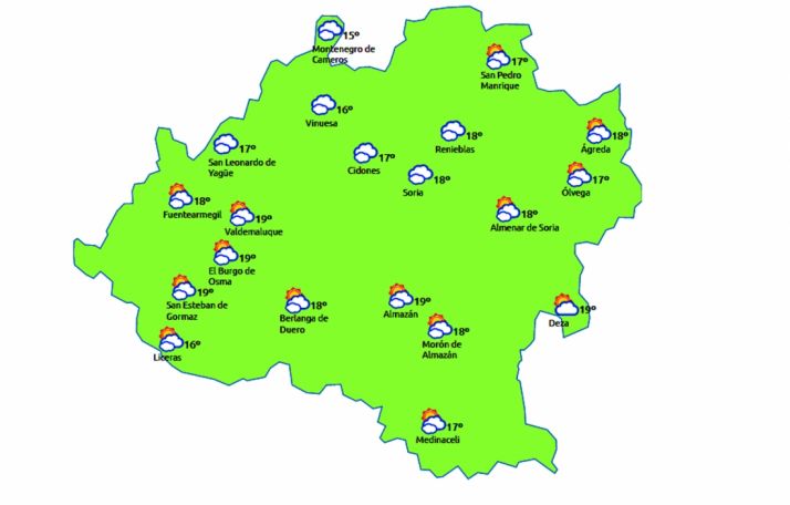 Mapa previsto para hoy jueves./eltiempo.es