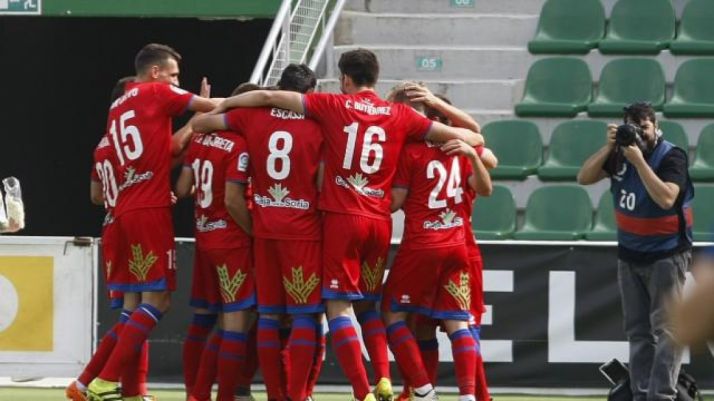 Los jugadores celebran los goles/ LFP