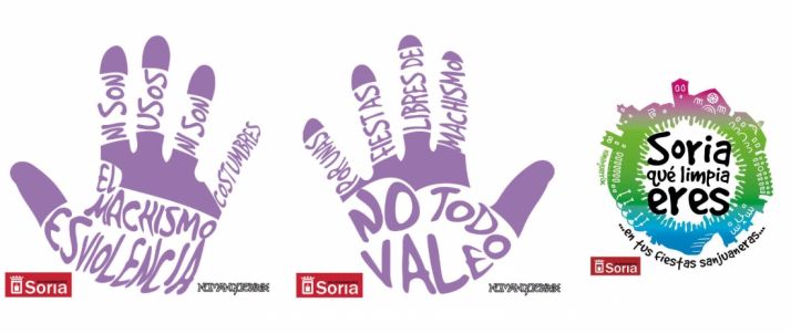 Las tres pegatinas que se repartirán estas fiestas. /Ayto.