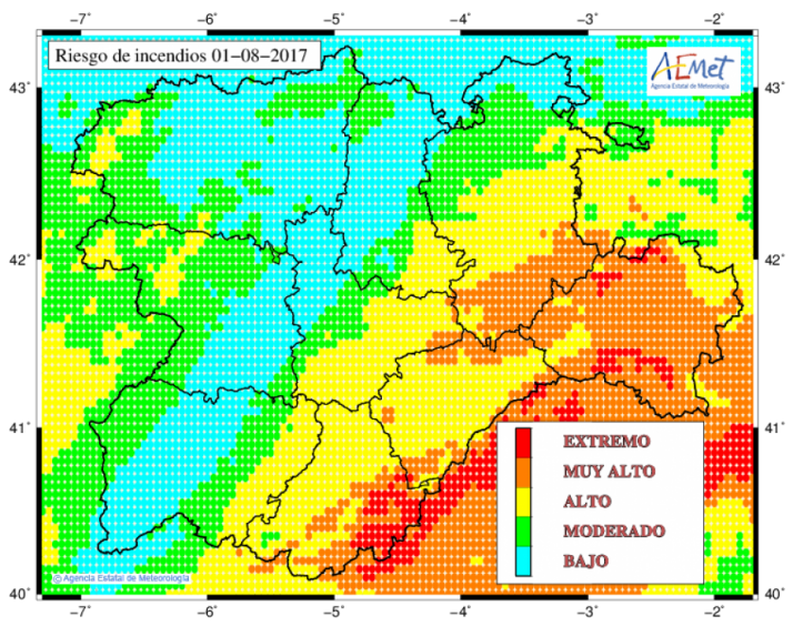 Mapa riesgo de incendios. AEMET