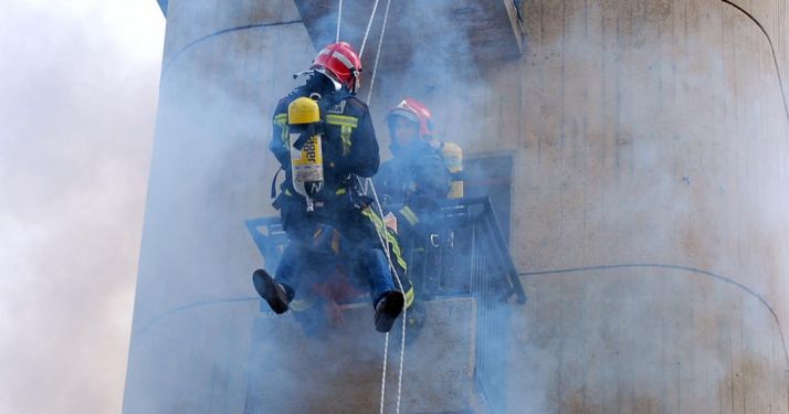 Simulacro de rescate en el parque de bomberos este viernes./SN