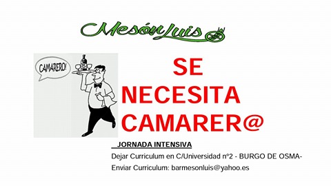 Se busca camarero en El Burgo de Osma