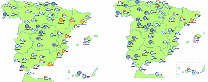 Mapas de previsiones para sábado y domingo./eltiempo.es
