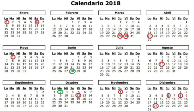 14 festivos en 2018