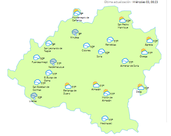Miércoles de cielos cubiertos y lluvias intermitentes